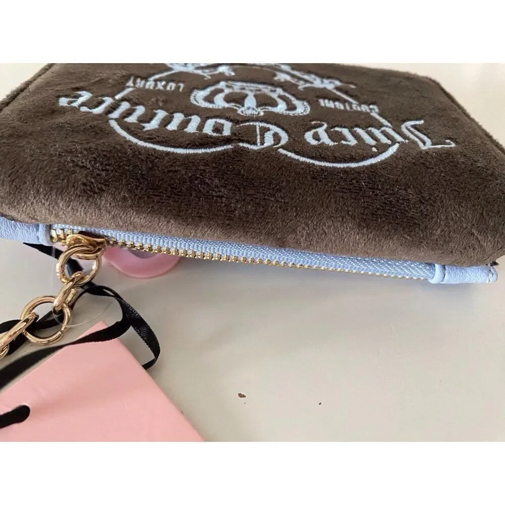 JUICY COUTURE GIRLIE ROYALTY Double Sided Trifold Wallet‎ Chocolate Blue NEW